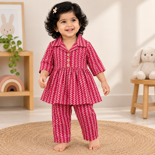 Girls Casual Cotton Printed Peplum Top & Pant Co-ord Set (0-11 Yrs) (C049)