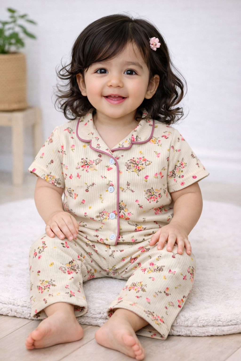 Premium Half Sleeves Collar Ribbed Tshirt with Pant (Beautiful Bunches)