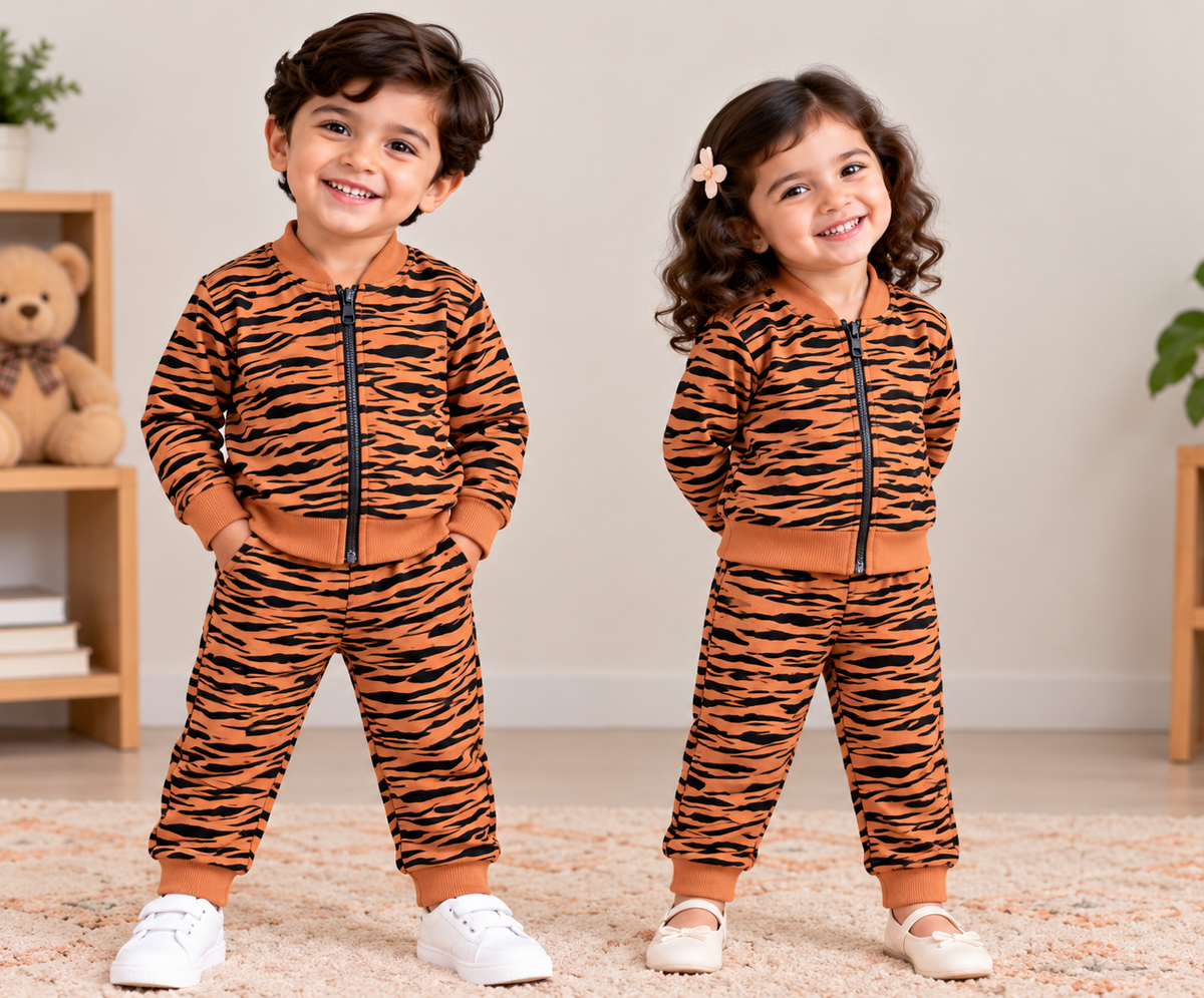 Kids Loopknit Winter Set – Full-Zip Top & Pants, Rust Black Dye (FZ006)
