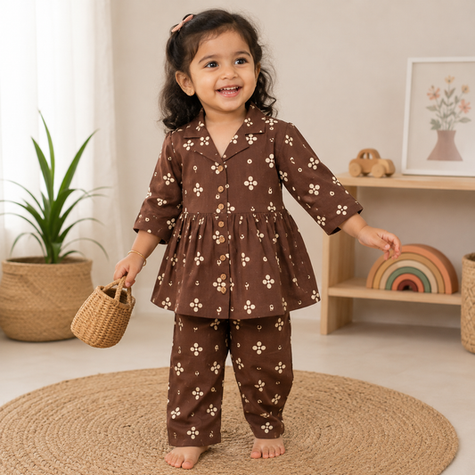 Girls Casual Cotton Printed Peplum Top & Pant Co-ord Set (0-11 Yrs) (C015)