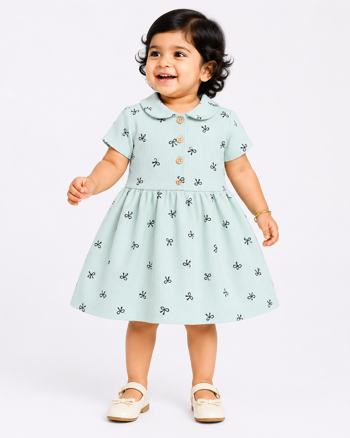Peter Pan Collar Frocks (Green Bows)