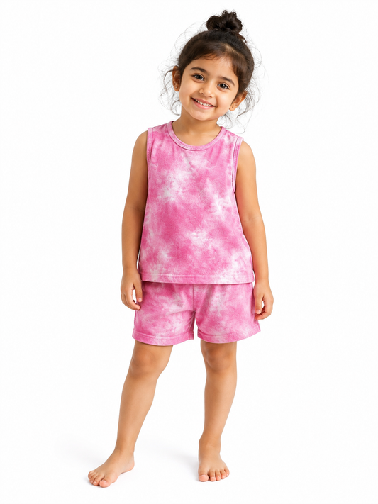 Sleeveless Shorts Sets(Light Pink  Dye & Dye)