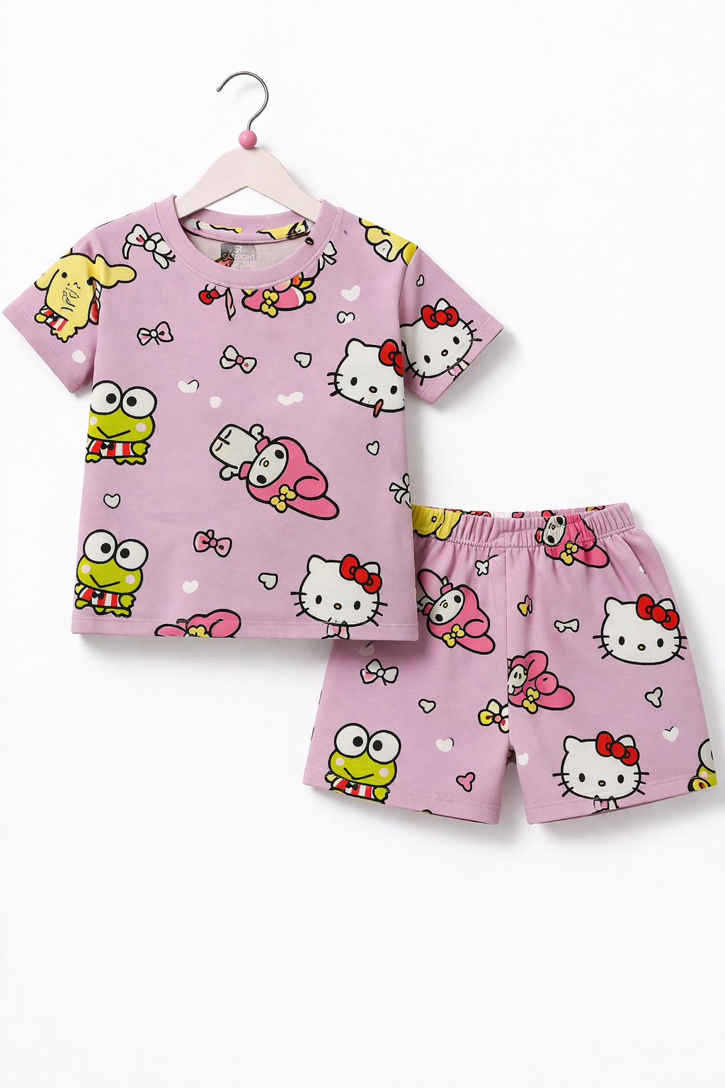 Shorts Sleeves Tshirt with Shorts Sets (Purple Heart)