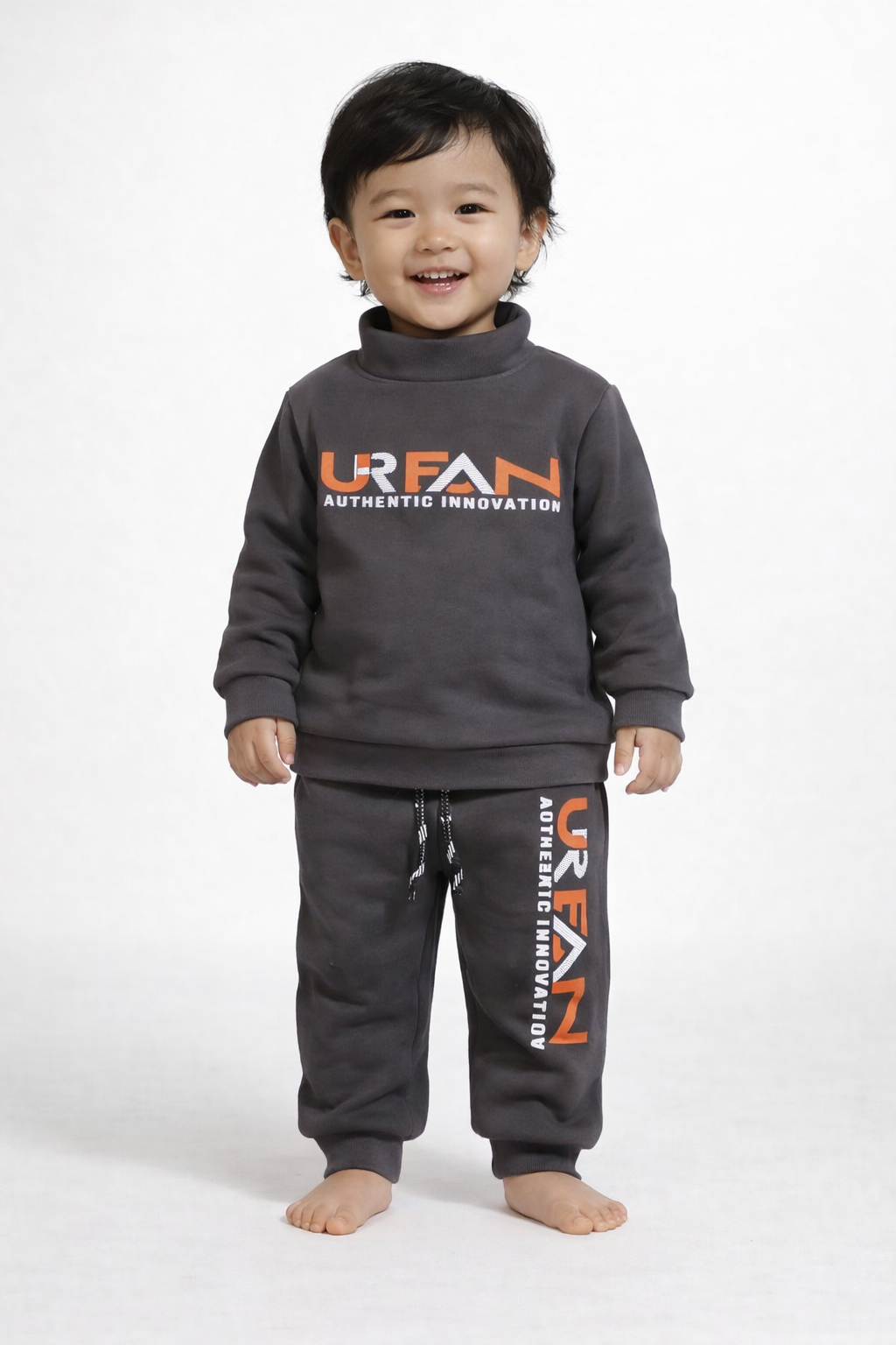 Premium Winter High Neck Pant Set For Kids(Grey -Authentic Innovation)