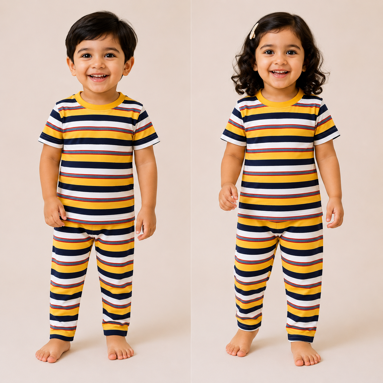 Soft Cotton Half sleeves Tshirt with Pant( Yellow White Stripes)