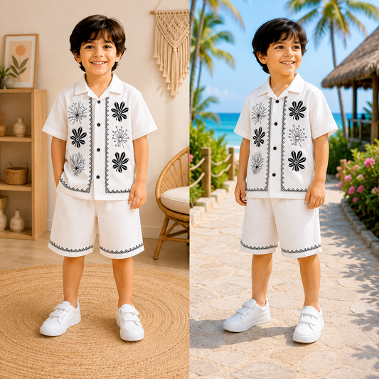 (LB012) - Linen Blend Printed Co- Ord Set  (White Party - Floral ) (Copy)