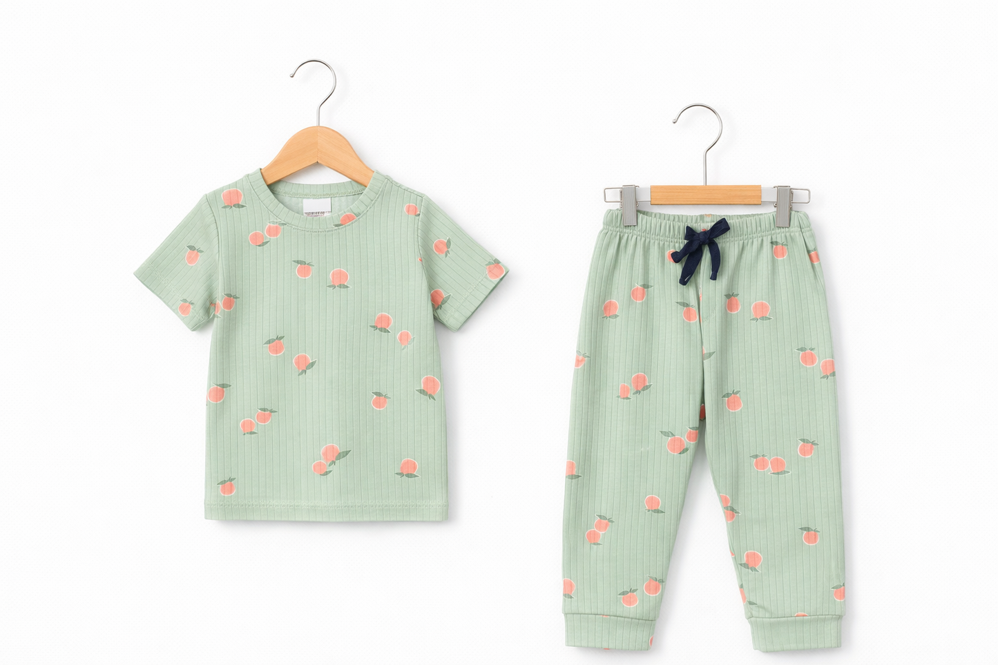 Premium Ribbed Half sleeves Tshirt with Pant( Green -Orange Berry)
