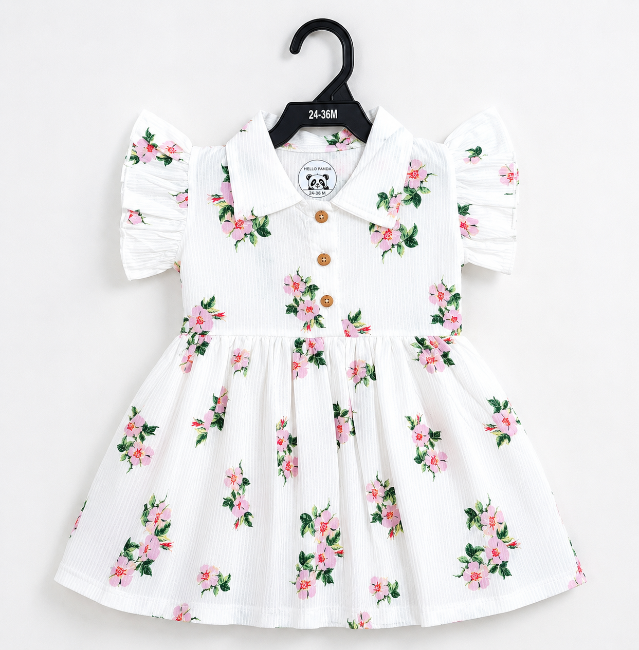 Collared Frill Frocks ( White Big Flowers)