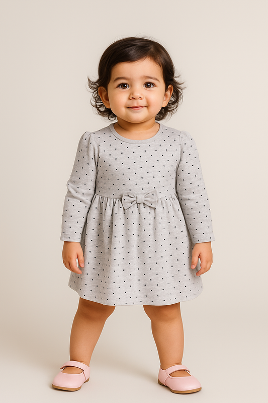 Full Sleeves BOW Frocks (Grey Polka)