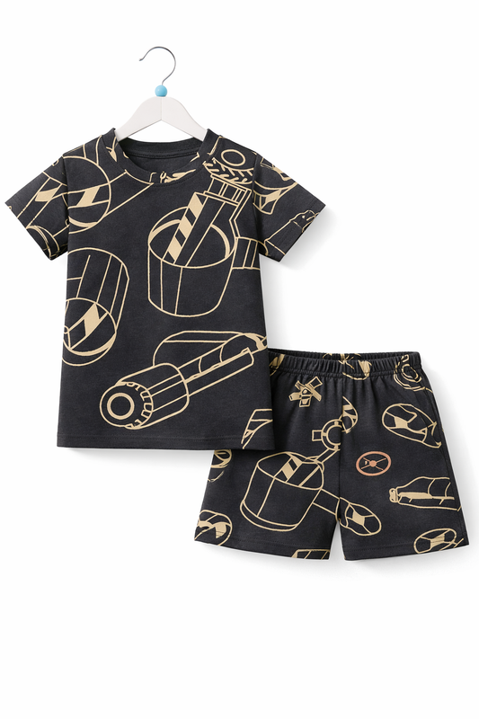 Shorts Sleeves Tshirt with Shorts Sets (Black Gold)