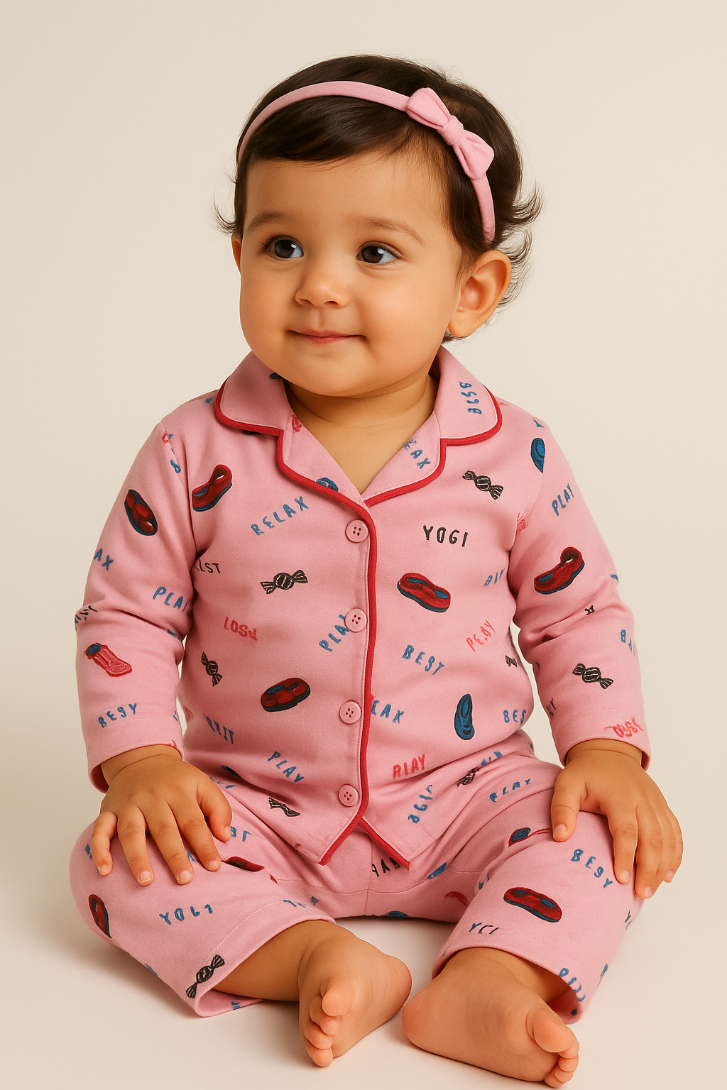 Kids’ Loungewear Collared sets (Pink Skating)  (1-4 Yrs)