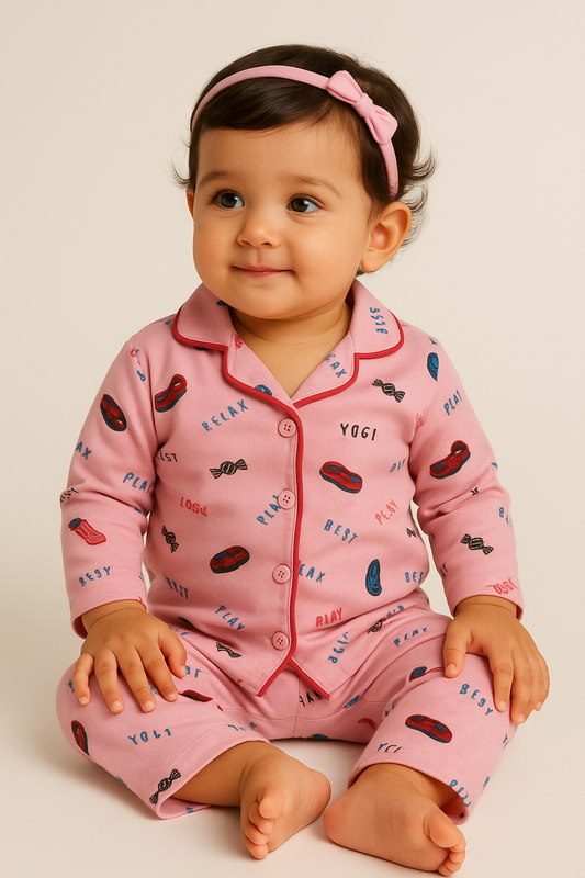 Kids’ Loungewear Collared sets (Pink Skating)  (1-4 Yrs)