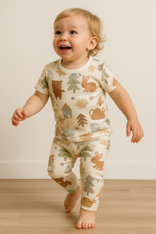 Premium Ribbed Shorts sleeves Tshirt with Pant (Nature Theme) (2-4 Yrs)