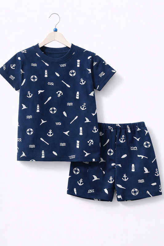 Shorts Sleeves Tshirt with Shorts Sets (Navy Blue Ship)