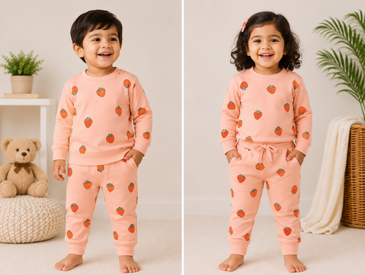 Premium Winter Full Sleeves T-Shirt with Pant (Orange Raspberry)