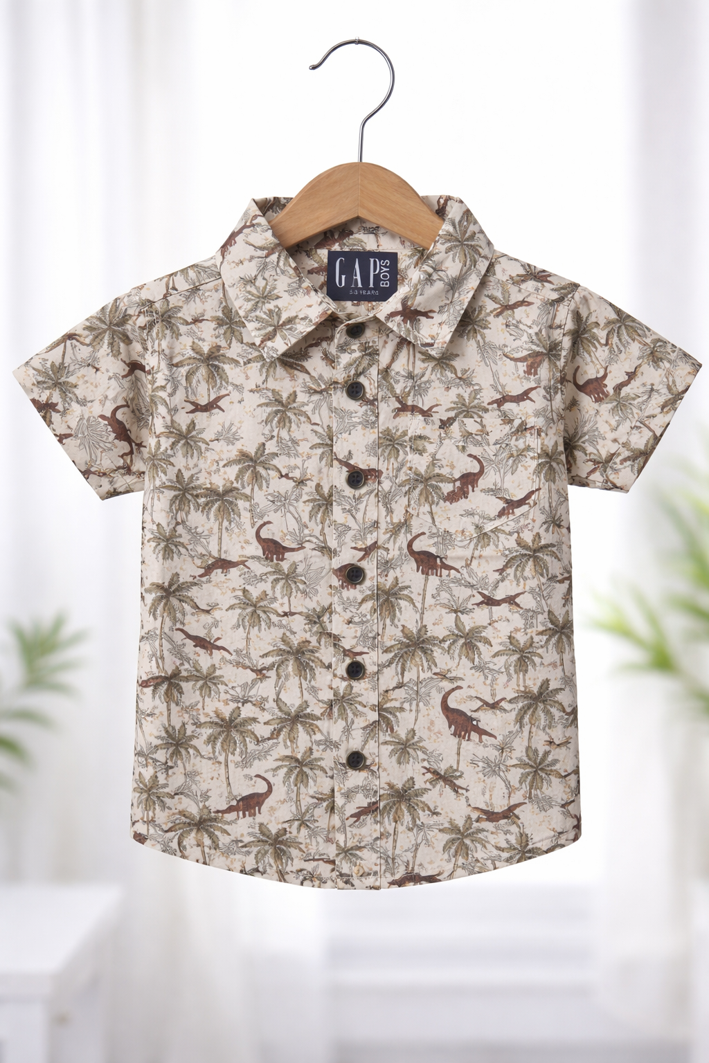 Airport - Premium Casual Cotton Front open Shirt (Brown and Grey Dinosaur)