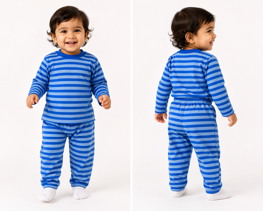 Soft Cotton Full sleeves Tshirt with Pant (Sky Blue Stripes)