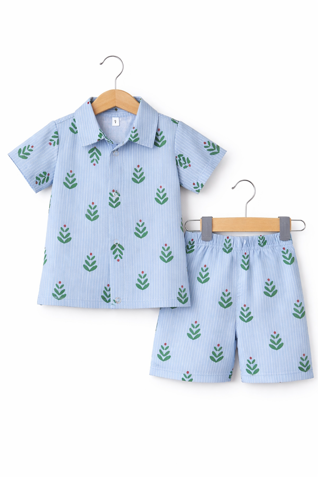 Kids Muslin Co-ord Set – Front Open Collar Shirt & Shorts (Stripes Blue)