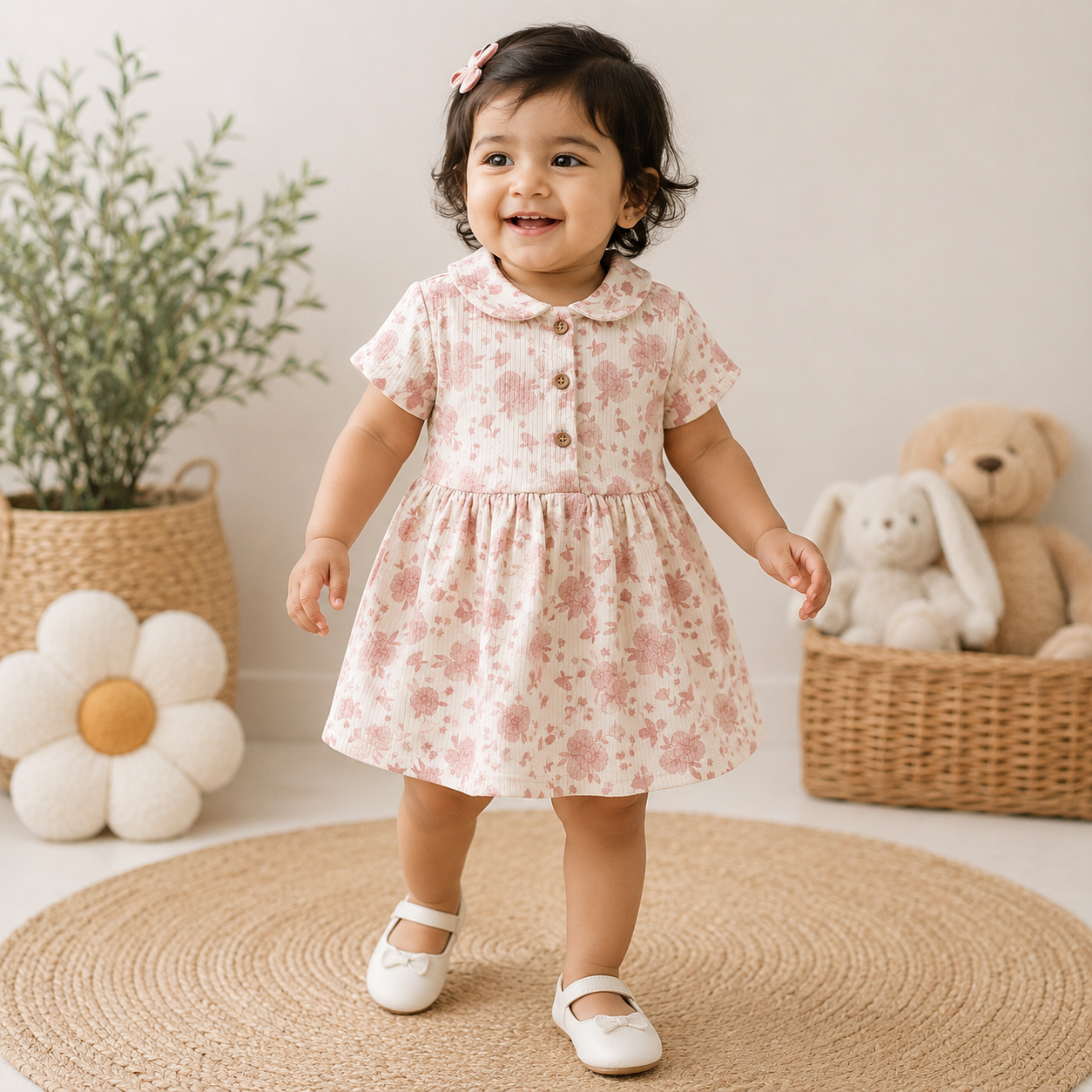Peter Pan Collar Frocks (Brown 3 Flower)