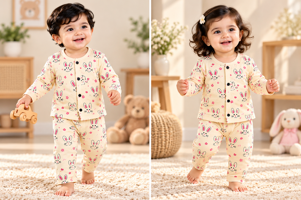 Kid's Front Open Lounge Wear Sets (Moustache Meow) (F004)