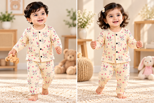 Kid's Front Open Lounge Wear Sets (Moustache Meow) (F004)