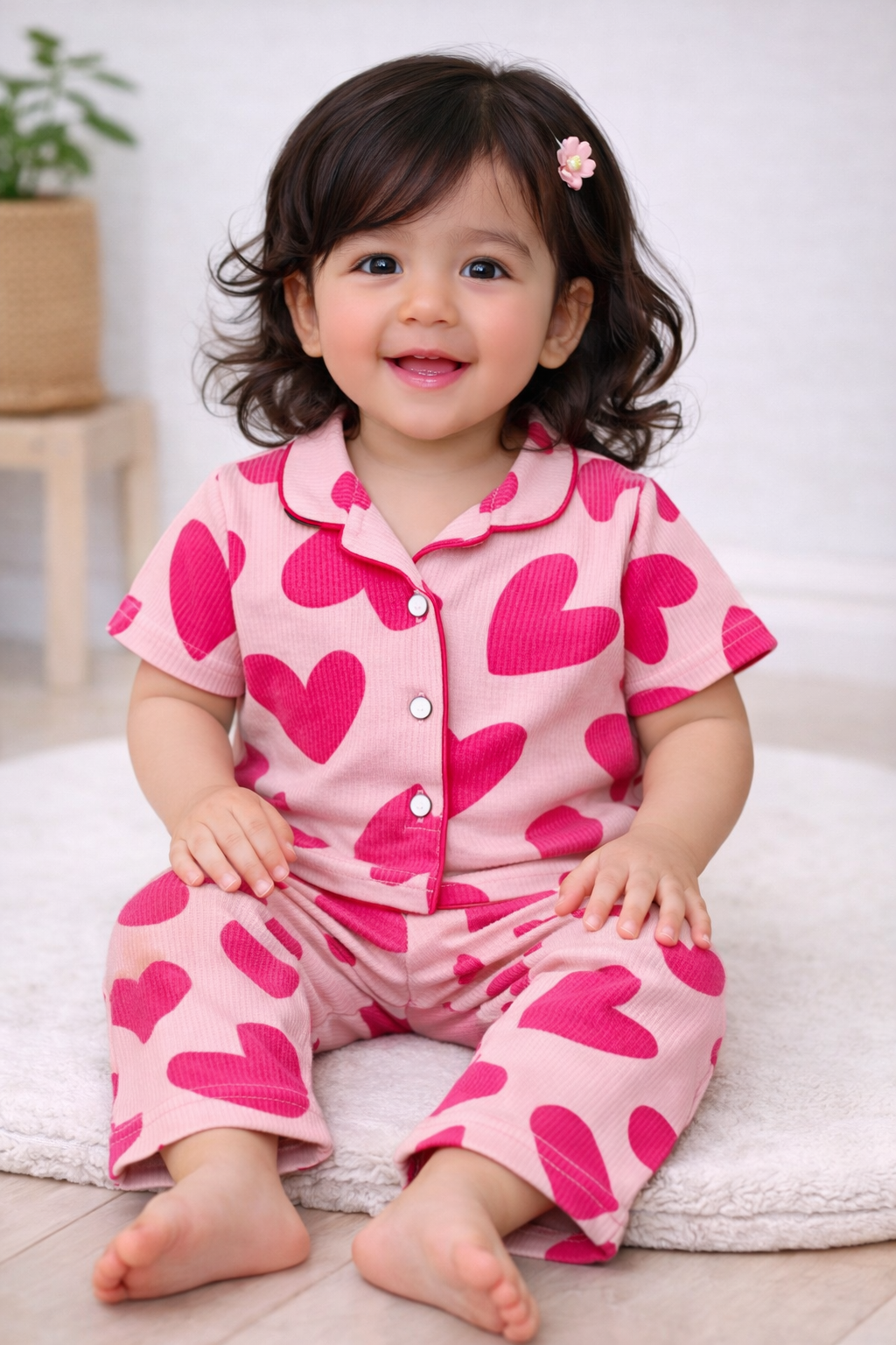 Premium Half Sleeves Collar Ribbed Tshirt with Pant (Just Steal my Heart)