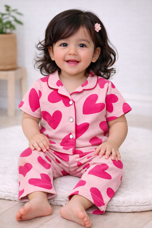 Premium Half Sleeves Collar Ribbed Tshirt with Pant (Just Steal my Heart)