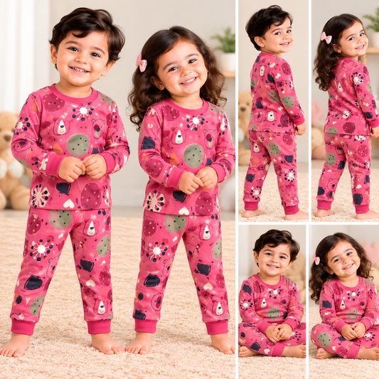 Premium Soft Cotton Full sleeves Tshirt with Pant (Teddy & Heart)