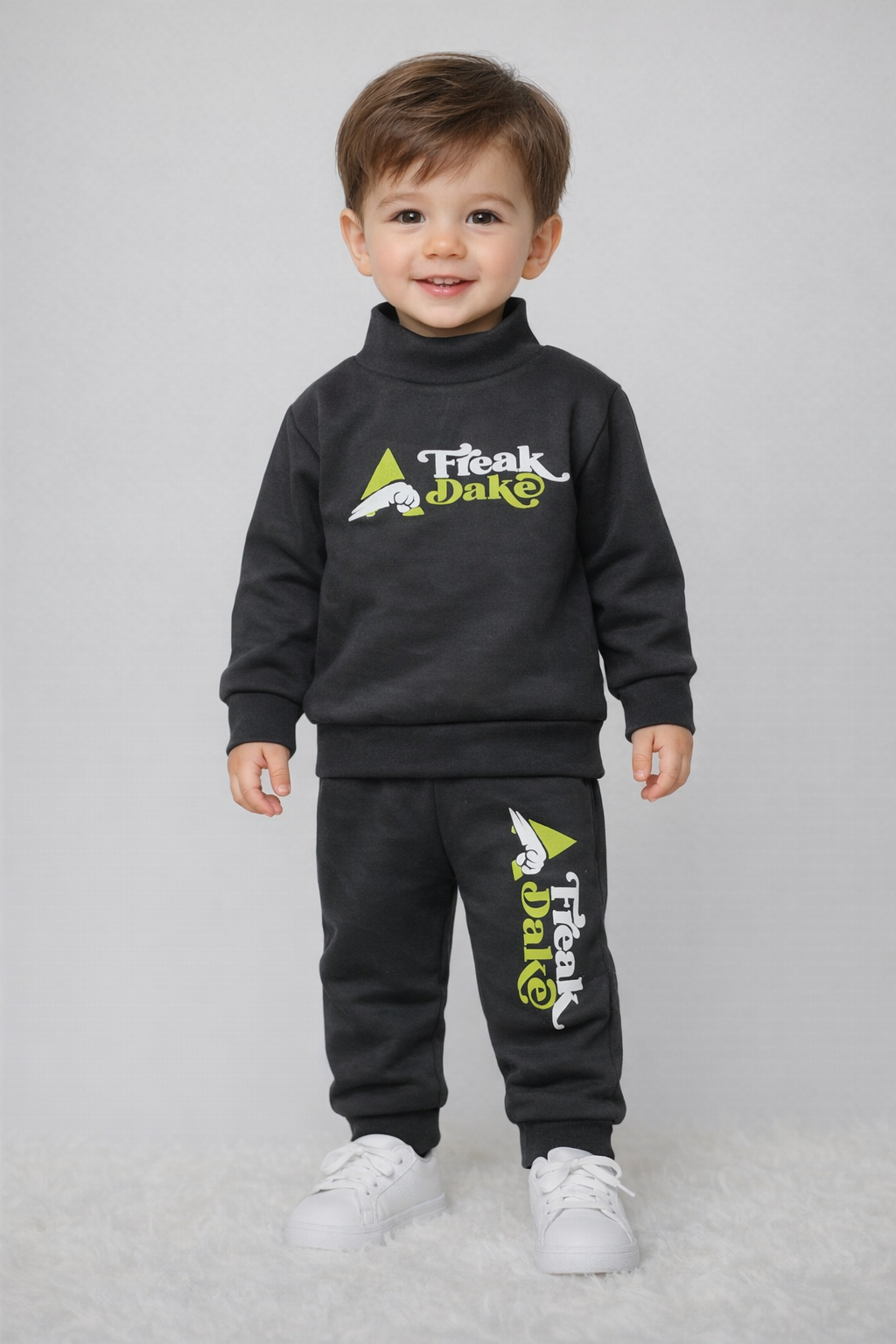 Premium Winter High Neck Pant Set For Kids(Black -Freak Dake)