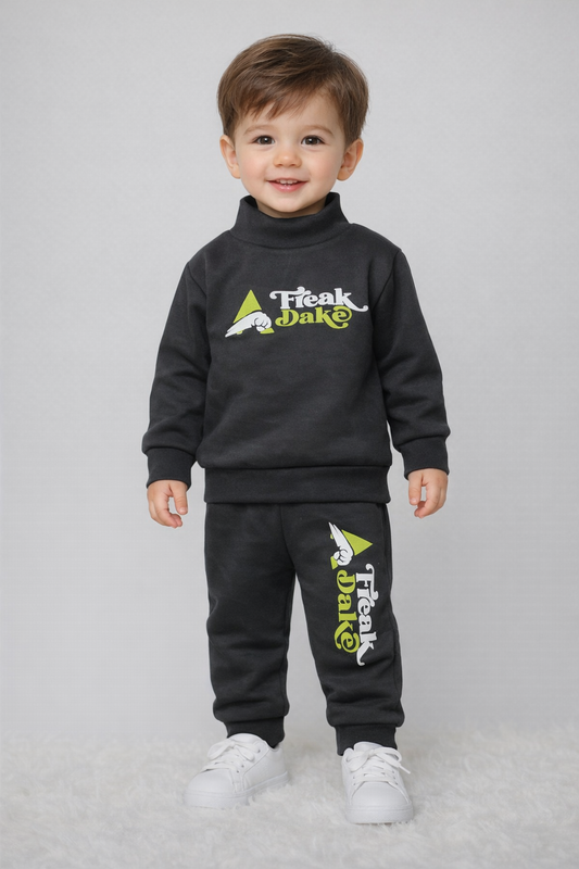 Premium Winter High Neck Pant Set For Kids(Black -Freak Dake)