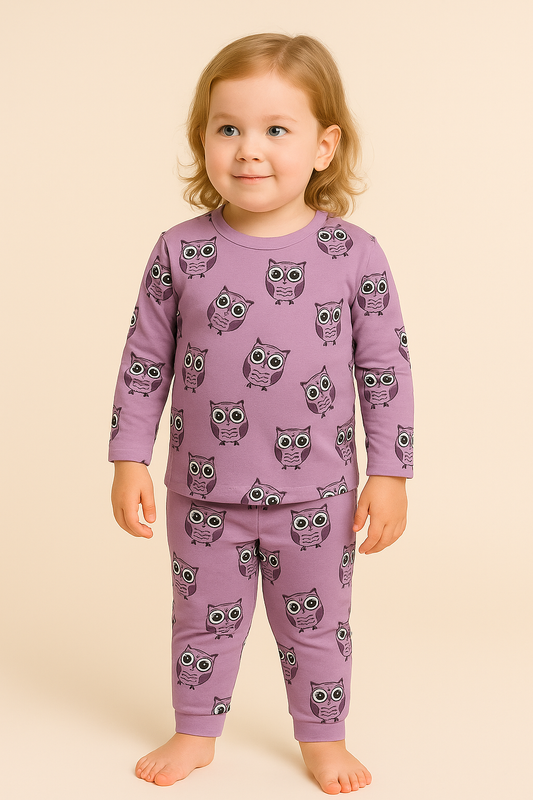 Premium Full sleeves Tshirt with Pant (Purple Owl)(5-10 Yrs)