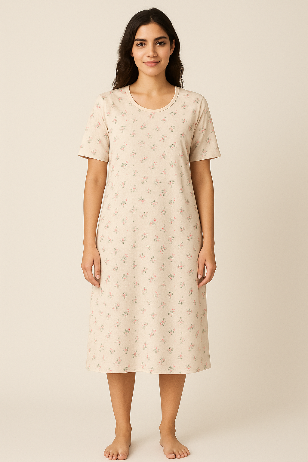 Women's Long POLO A-Line Top (White Floral)