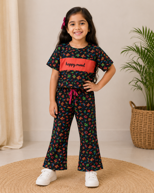 Girl's Crop Top With Pant (Happy Mood )