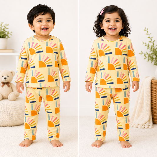 Premium Cotton  Full Sleeves T-Shirt With Pant (Colorful Sun)