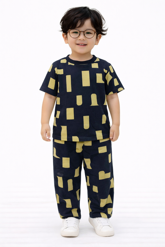 Premium Cotton Half sleeves Tshirt with Pant (Blue Assymetric)