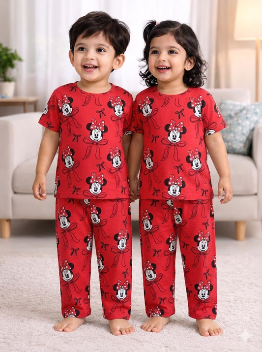 (CP001) - Premium Cotton Half sleeves Tshirt with Pant (Red Micky)