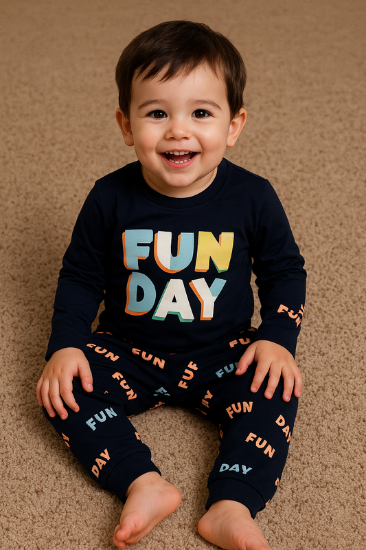 Premium Full sleeves Tshirt with Pant (Dark NAVY FUN DAY) (Yr)