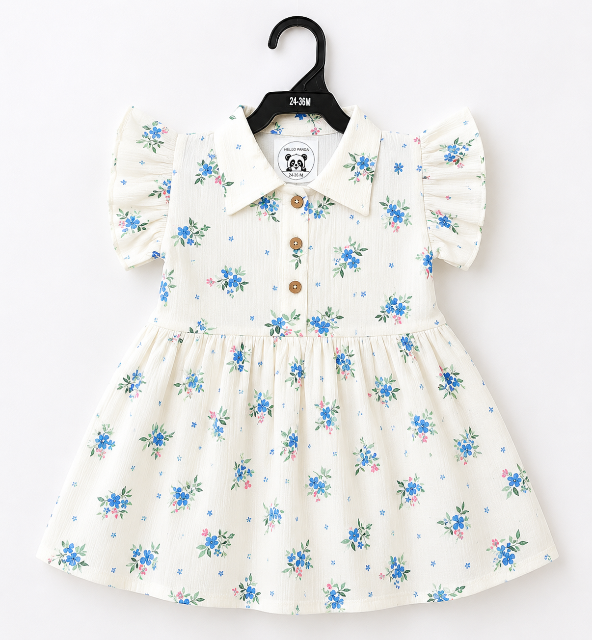 Collared Frill Frocks ( Cream Blue Flowers)