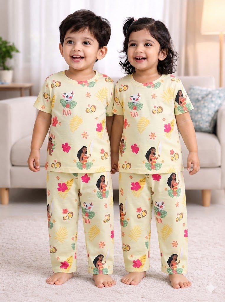 (CP002) - Premium Cotton Half sleeves Tshirt with Pant (Yellow  Pup)