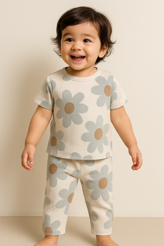 Premium Ribbed Shorts sleeves Tshirt with Pant (Blossom) (2-4 Yrs)