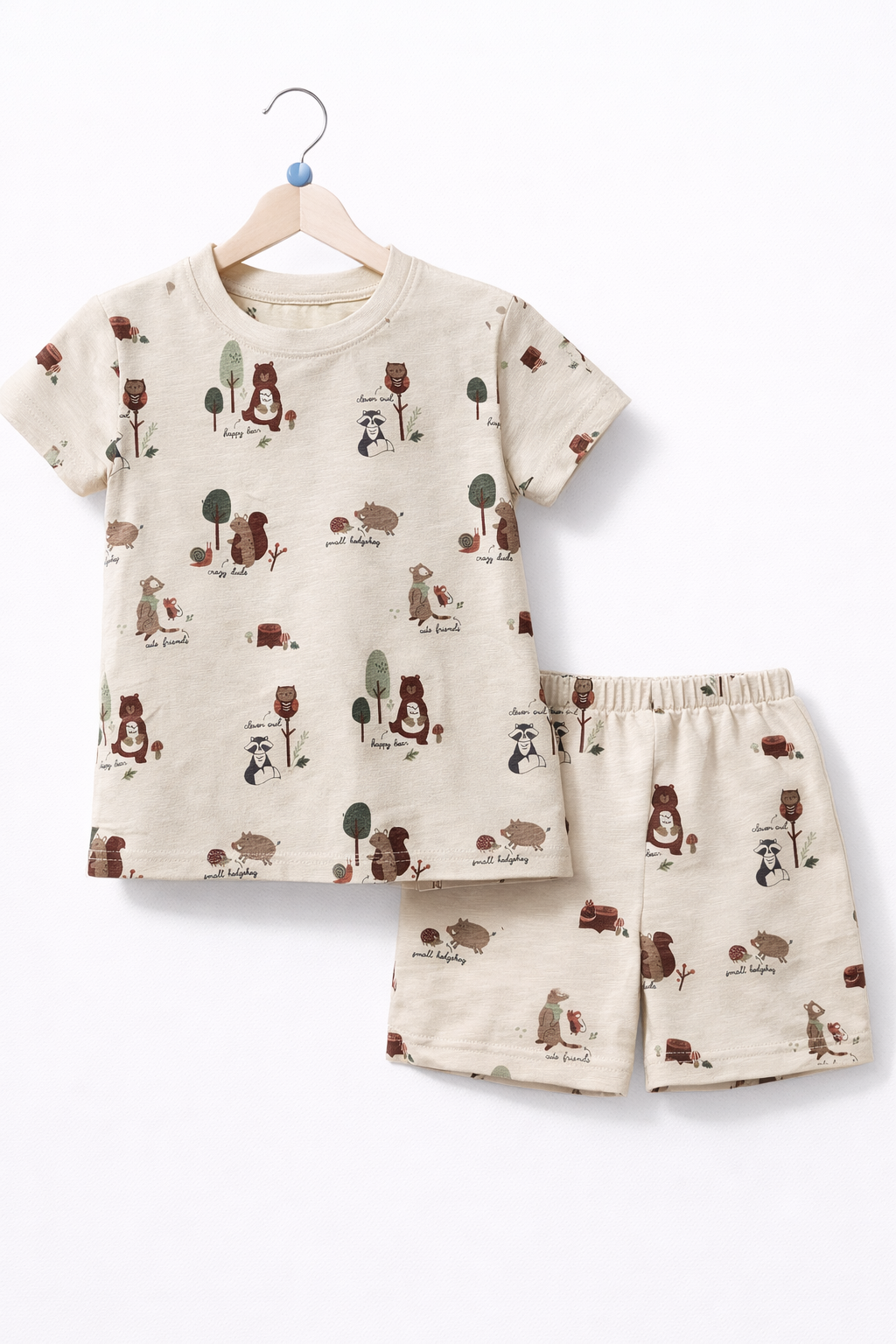 Shorts Sleeves Tshirt with Shorts Sets (Beige "Happy Hear")