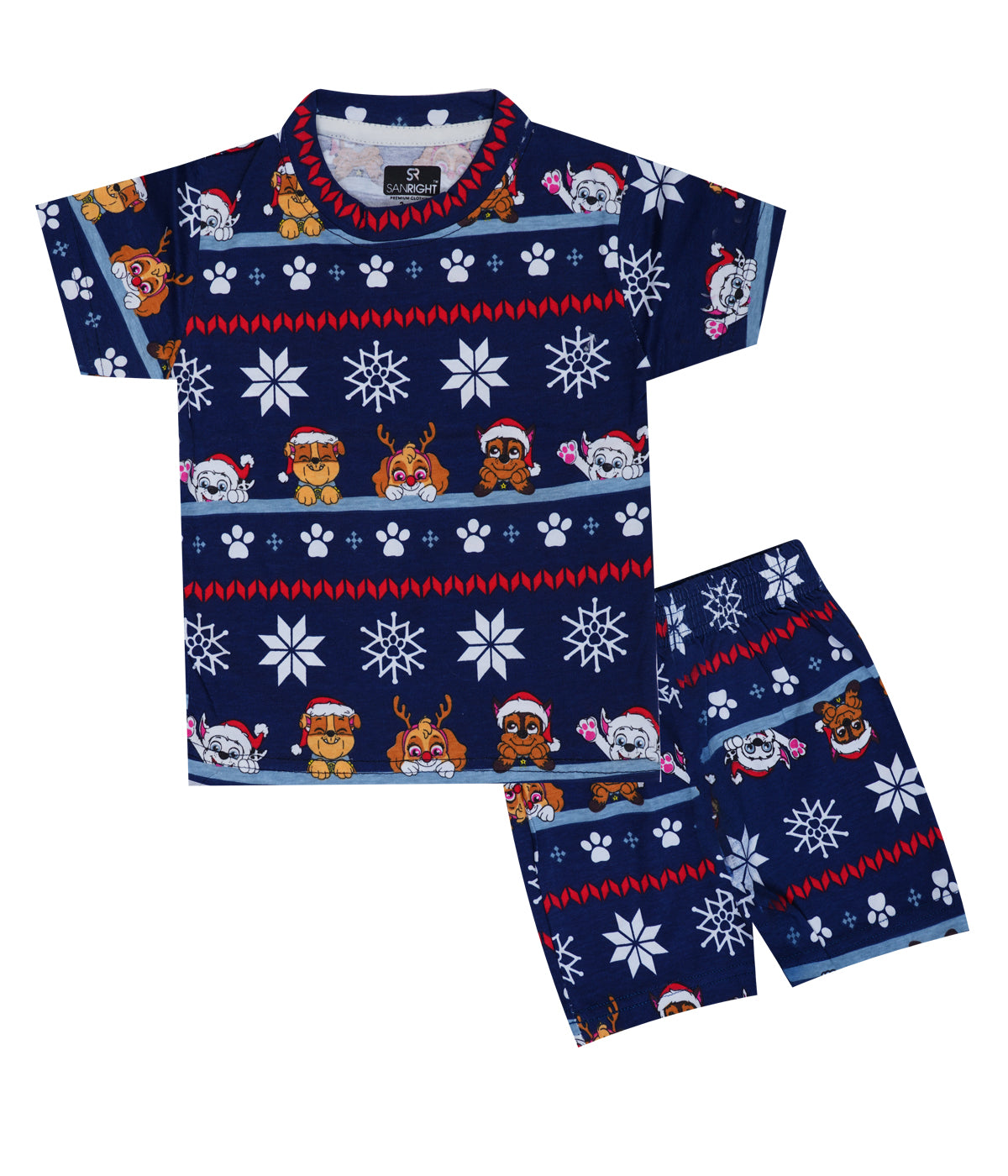 Shorts Sleeves Tshirt with Shorts Sets (Blue Christmas) - sanright