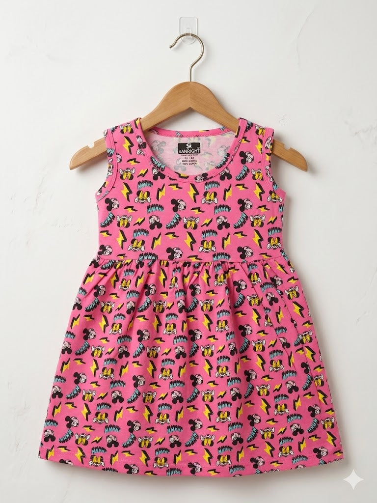 Sleeveless Cotton Frocks ( Pink WWW)