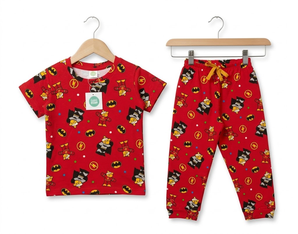 Premium Cotton Half sleeves Tshirt with Pant ( Red  Bat Man)