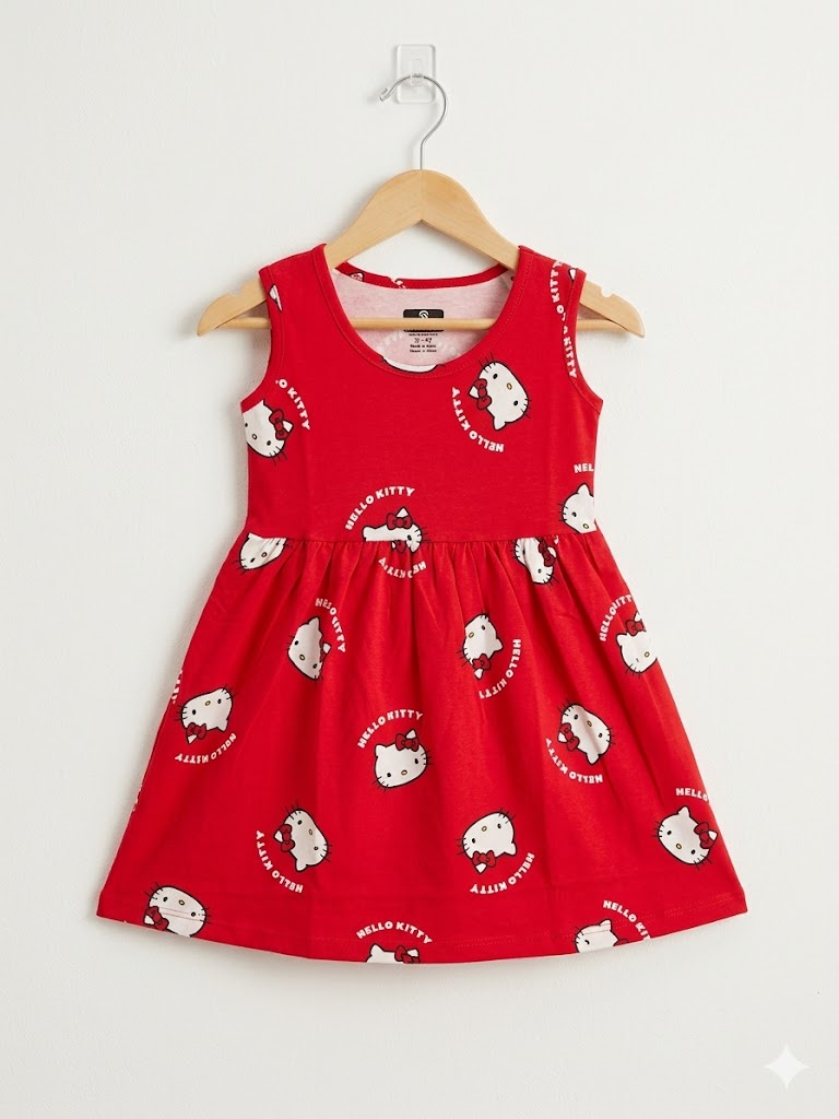 Sleeveless Cotton Frocks ( Red "Hello Kitty")