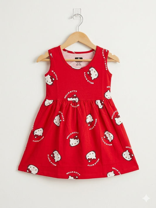 Sleeveless Cotton Frocks ( Red "Hello Kitty")